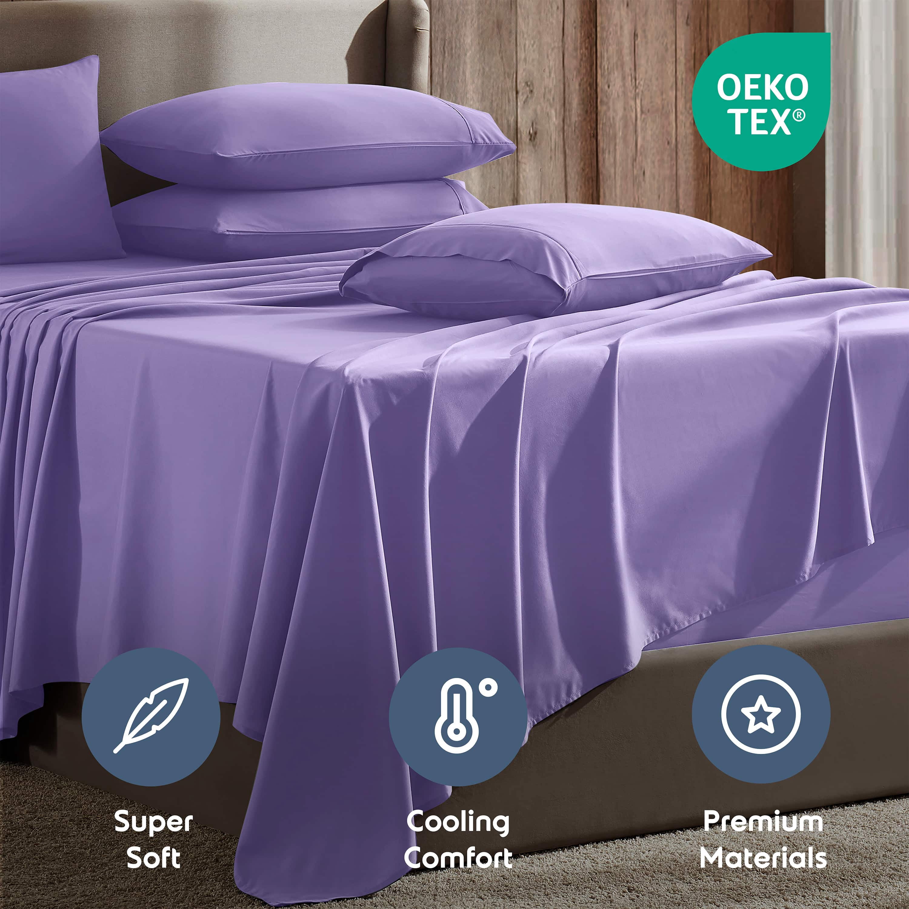 LammaLoe Extra Deep Pocket Split King Sheets set, Fits 18"-24" Mattress, 7 Piece Soft Microfiber Bed Sheet Sets, Lavender