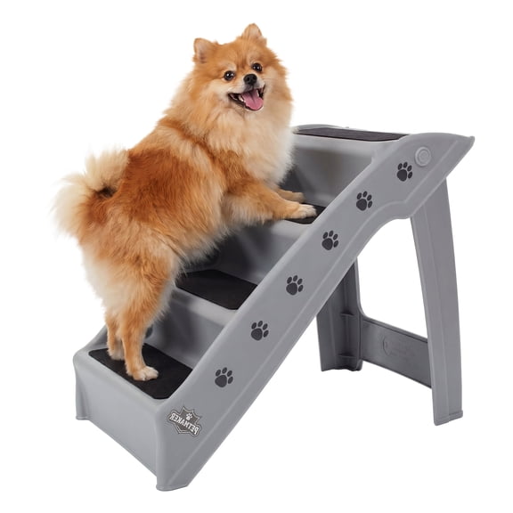 Dog Stairs - Foldable Pet Stairs with 4-Step Design - Non-Slip Pet Steps for Puppies, Kittens, and Small Pets by PETMAKER (Gray)