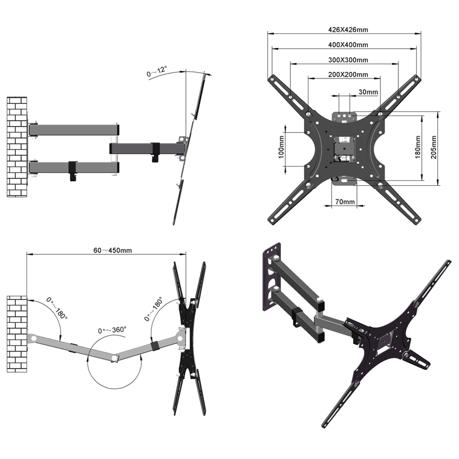 26-55 Inch Full Motion TV Wall Mount Bracket with Tilt & Swivel, Heavy Duty Articulating TV Stand for Flat Screen HDTV,Adjustable Extension 2.4-17.7" for Easy Installation Living Room Home Theater