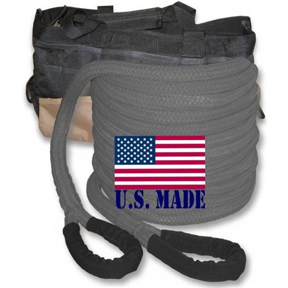 Corde de Récupération Cinétique en T-line Fabriquée aux États-Unis - 1 Pouce X 30 Pieds avec Sac de Transport Robuste (4X4 Récupération de Véhicule)