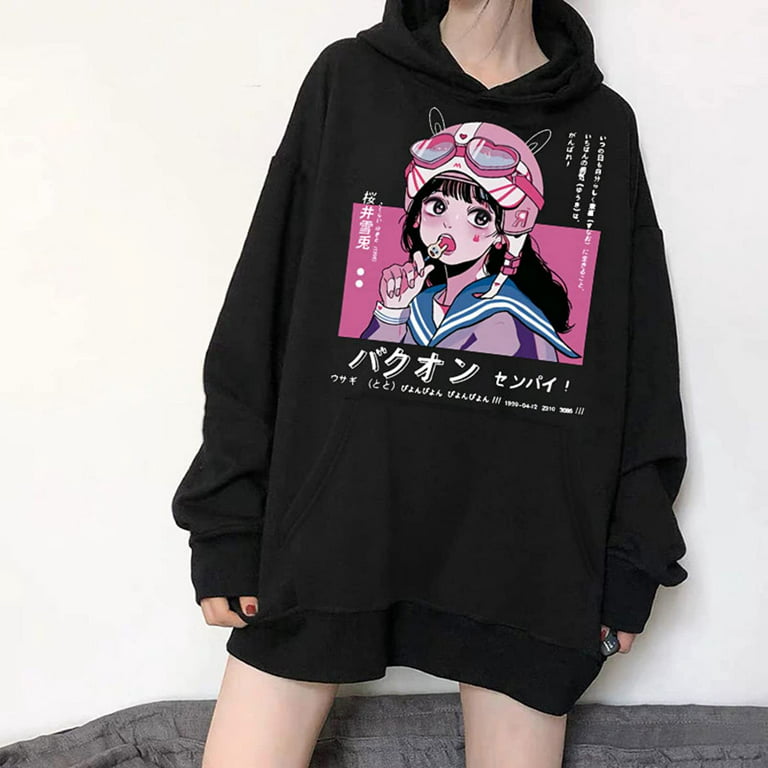 CoCopeaunt Men Y2K Harajuku Hoodie Japanese Anime Manga Print Fake Two Piece  Aesthetic Hooded Sweatshirt Cartoon Street Pullover 