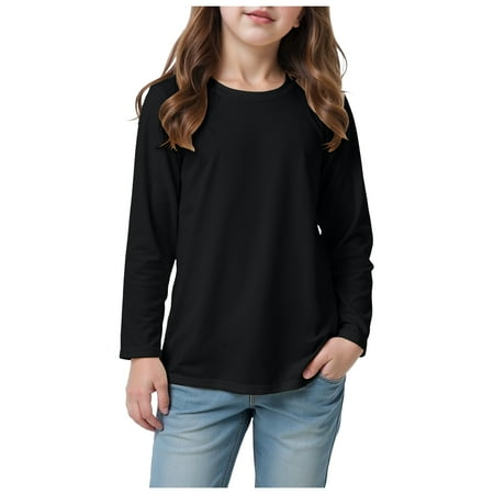 Mepaouo Girls Boys Long Sleeve T Shirts Kids Solid Color Crewneck Fall Winter Tops Cotton Basic Tees Black 18-24 Months