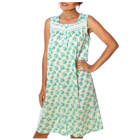 Women's Floral Sleeveless Embroidered Lace Pointelle Nightgown sleepwear night gown, Plus Size 1XL, Aquamarine