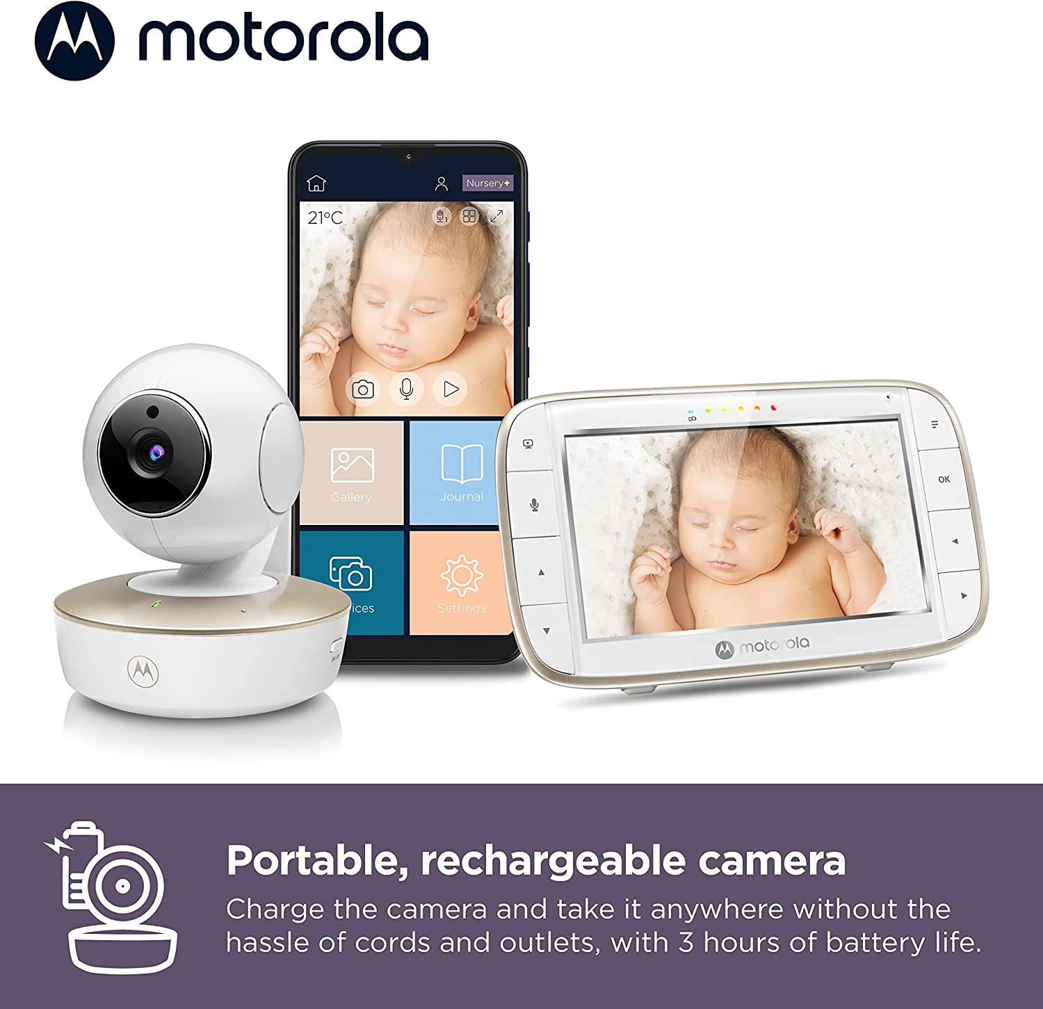 Motorola VM855 Connect HD Wi-Fi Video Baby Monitor with 5" Color Screen & Flex Mount|Two-Way Talk