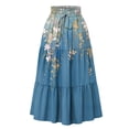 thumbnail image 4 of Women's Casual Drawstring High Waist Floral Pleated Flowy Maxi Skirt Blue L, 4 of 6
