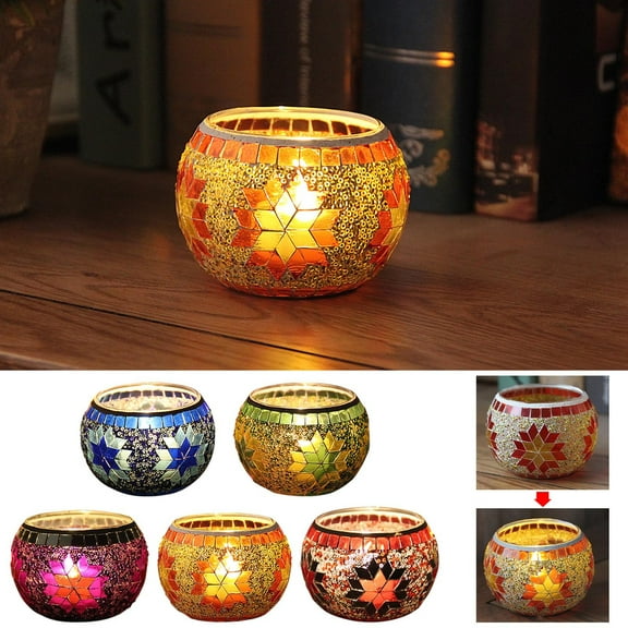 Lwlmwt Christmas Decorations,Colorful Mosaic Glass Candlestick Cup,Christmas Candlestick,for Romantic Candlelight Dinner Decoration and Arrangement