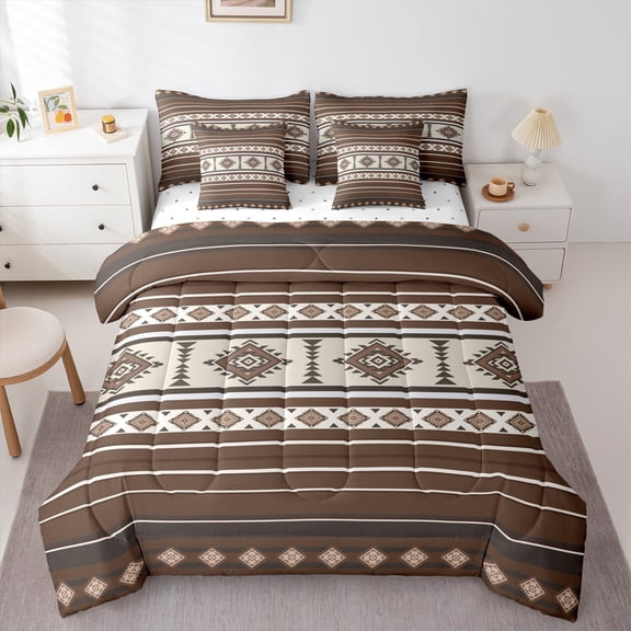 Castle Fairy Hippie Aztec 7-Piece Twin Bedding Sets,Tribal Style Bedding Comforter Set,Southwestern Theme Breathable Sheet Sets,Lightweight Bohemian Room Decor,Reversible