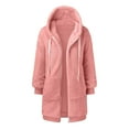 thumbnail image 6 of BLTIBY Sherpa Jacket Women 2024 Casual Solid Colour Fashion Long Sleeve Drawstring Full Zip Padded Coats Fuzzy Fleece Hooded Outwears Pink 5XL, 6 of 7