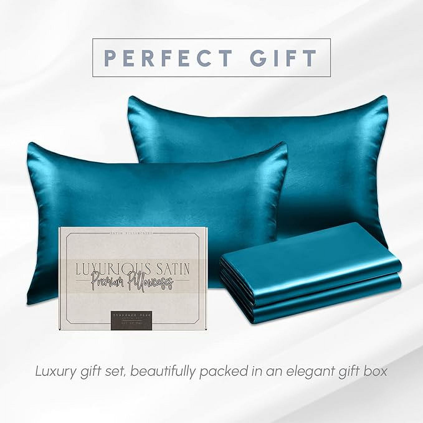 Cooling Viscose Satin Pillowcase 6-Pack Set with Hidden Zipper Closure, King, Turquoise