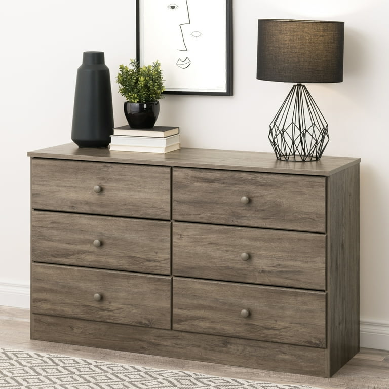 Prepac Astrid 6 Drawer Double Dresser Drifted Gray