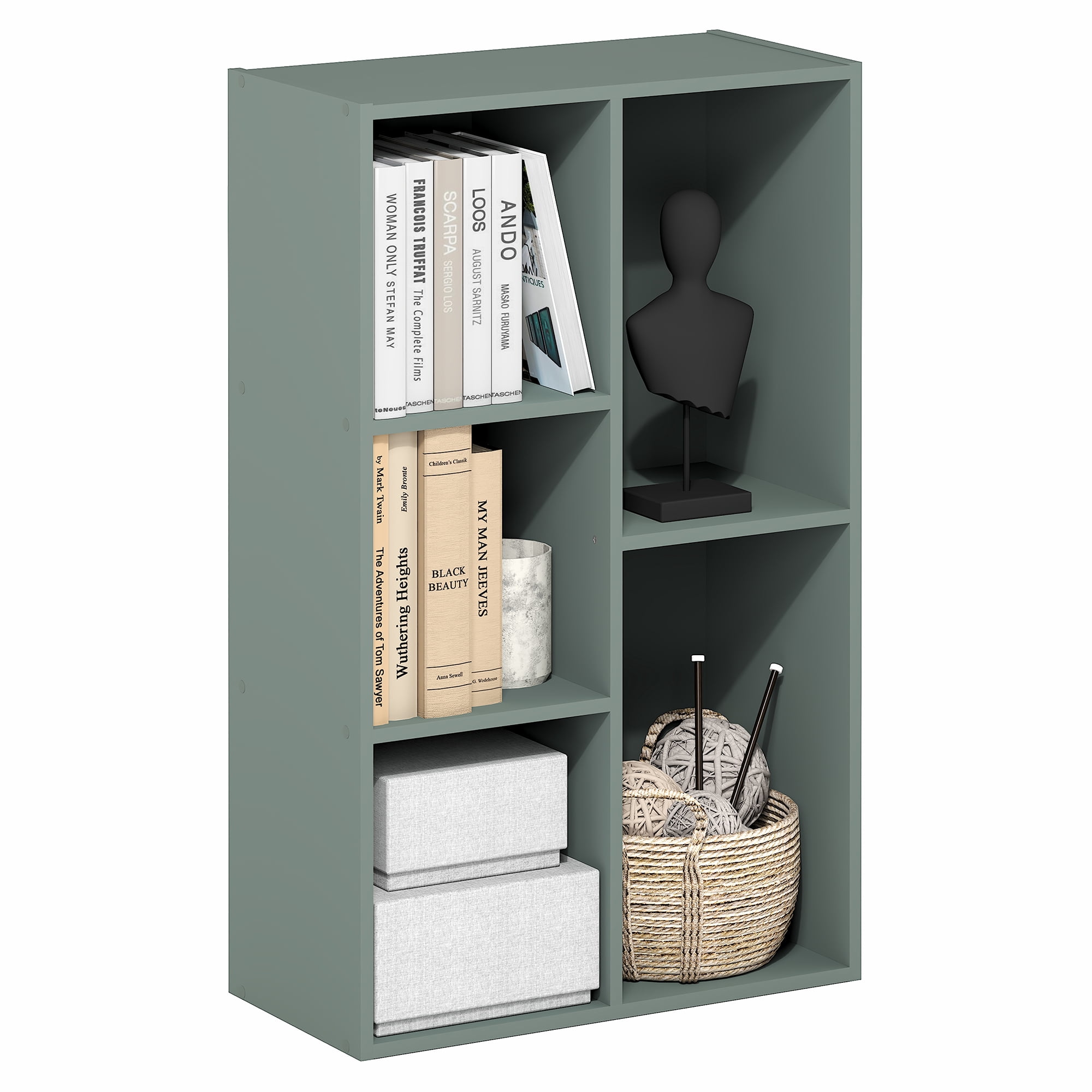 Furinno LUDER 5-Cube Bookshelf in Reversible Bookcase in Sage Green