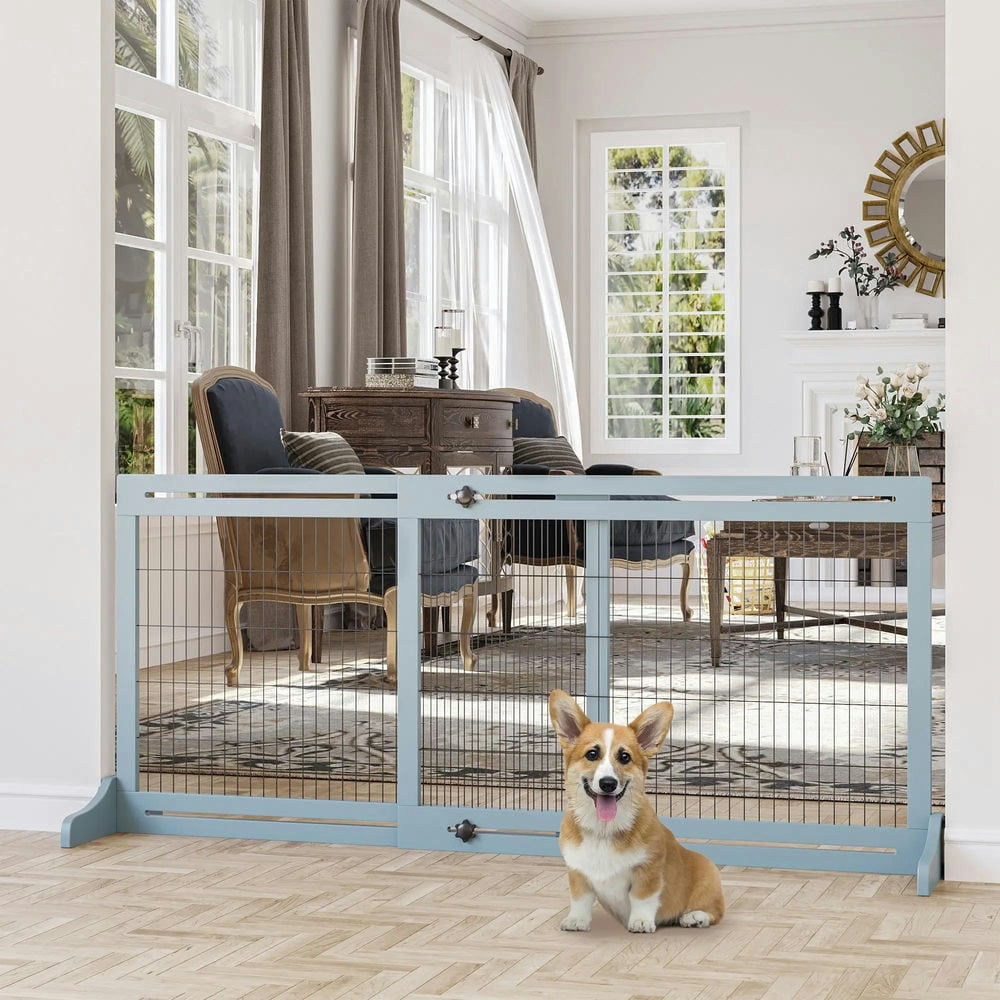 Resenkos 72" W x 27.25" H Extra Wide Freestanding Pet Gate with Adjustable Length Dog, Cat, Barrier, Gray