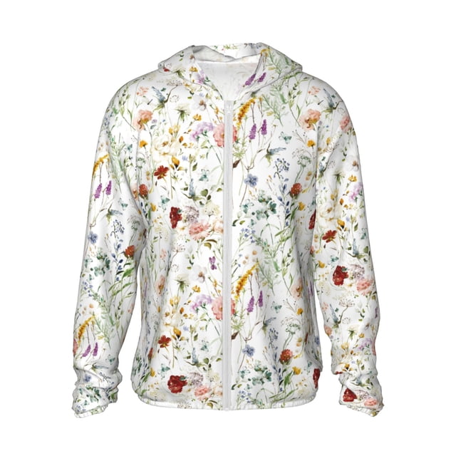 Balery Wildflower Watercolor Sudadera ligera de manga larga con capucha y protección solar UPF 50+ para hombre y mujer, ideal para pesca y running-Medium