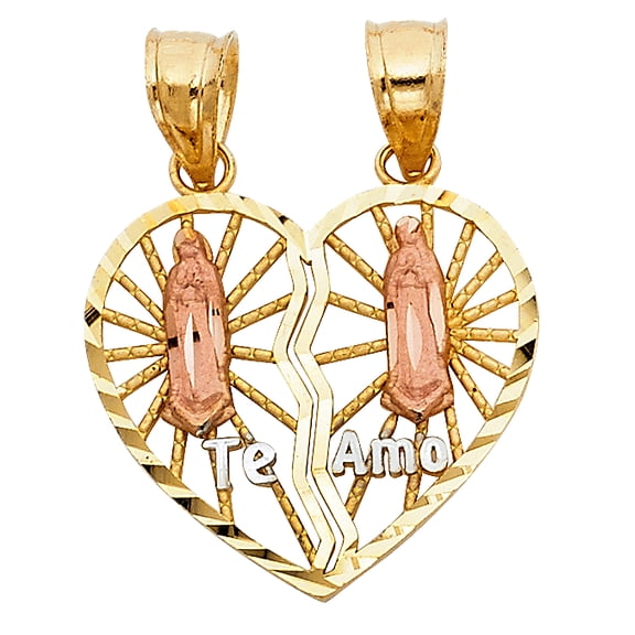 14k Two-Color Gold Virgin Mary Split Heart Gift Pendant Te Amo I Love You Charm Jewelry Female