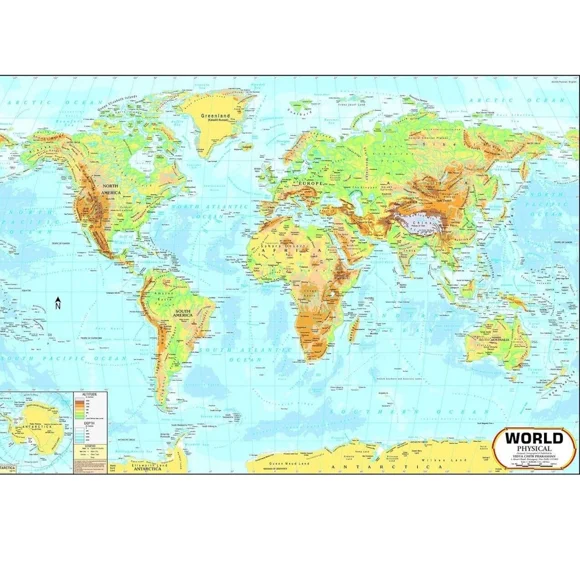 World Physical Map | 100 x 140 cm | LAMINATED | BIG MAP