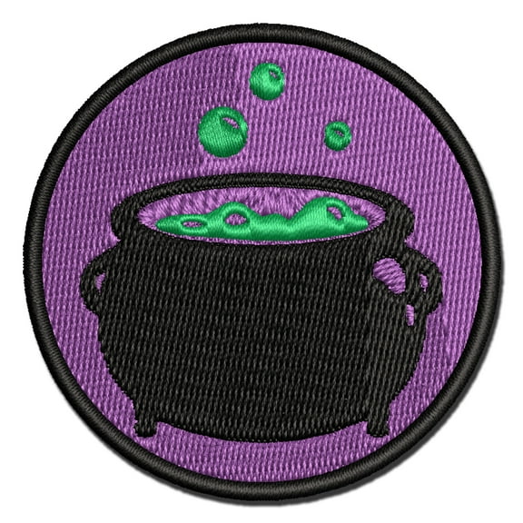 Witch's Bubbling Cauldron Pot Halloween Applique Multi-Color Embroidered Iron-On Patch - 2.5 Inch Small