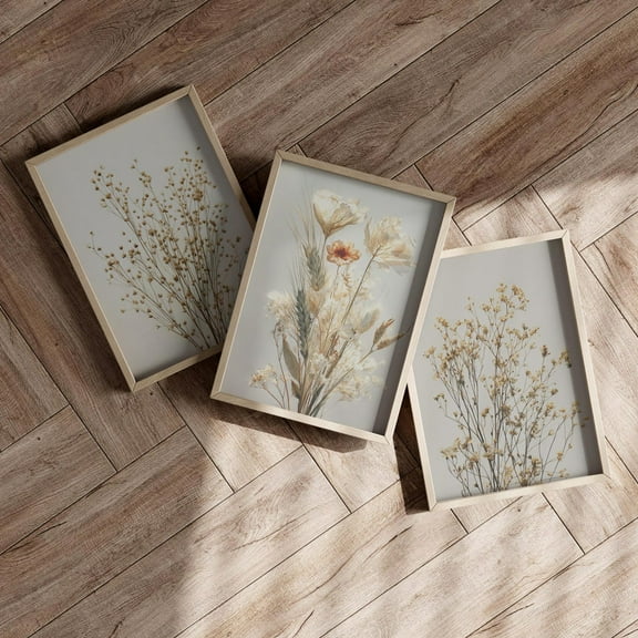 Luvia Dried Wildflowers Botanical Wall Art Set Of 3 Poster Or Print, Minimalist Neutral Floral Prints, Elegant Nature-Inspired Modern Decor, Modern Wall Decor Set 3 Prints 8x12 UNFRAMED