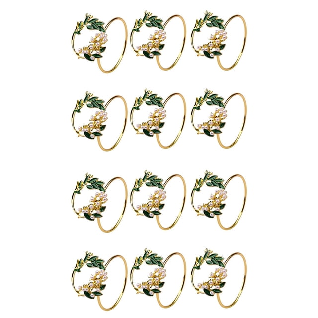 Anillo de Servilleta Anillos de Servilleta de Flor de Perla Dorada Juego de 12 Servilleteros de Metal para la Decoración de la Mesa de la Cena Del Banquete de Boda