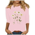 thumbnail image 2 of WJHWSX Womens Fall Tops,3/4 Length Sleeve Womens Tops,Comfort Fit,Crew Neck,Printed,Pink,XL, 2 of 4