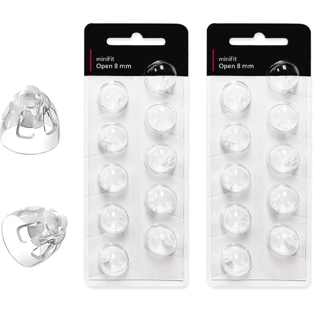 Cúpulas para audífonos Oticon Minifit, repuestos de tapones los oídos Oticon, accesorios (ventilación abierta 8 mm), kits limpieza suministros (20 piezas) Blanco - 2 Paquetes Open Vent-8 MM