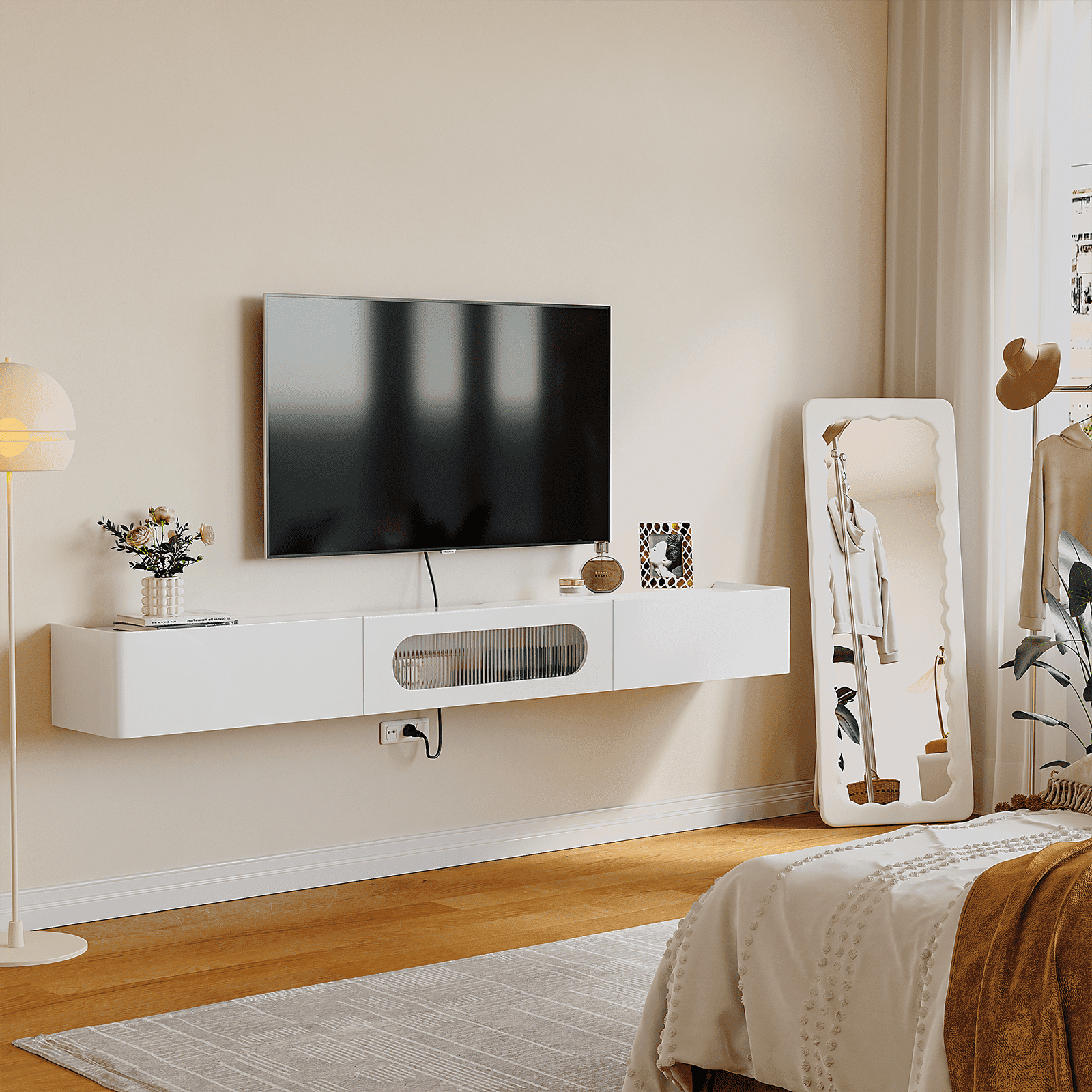 FloatiCasa 70 inch Fully Assembled High Gloss Floating TV Stand Wall-Mounted Entertainment Center for TVs up to 75"