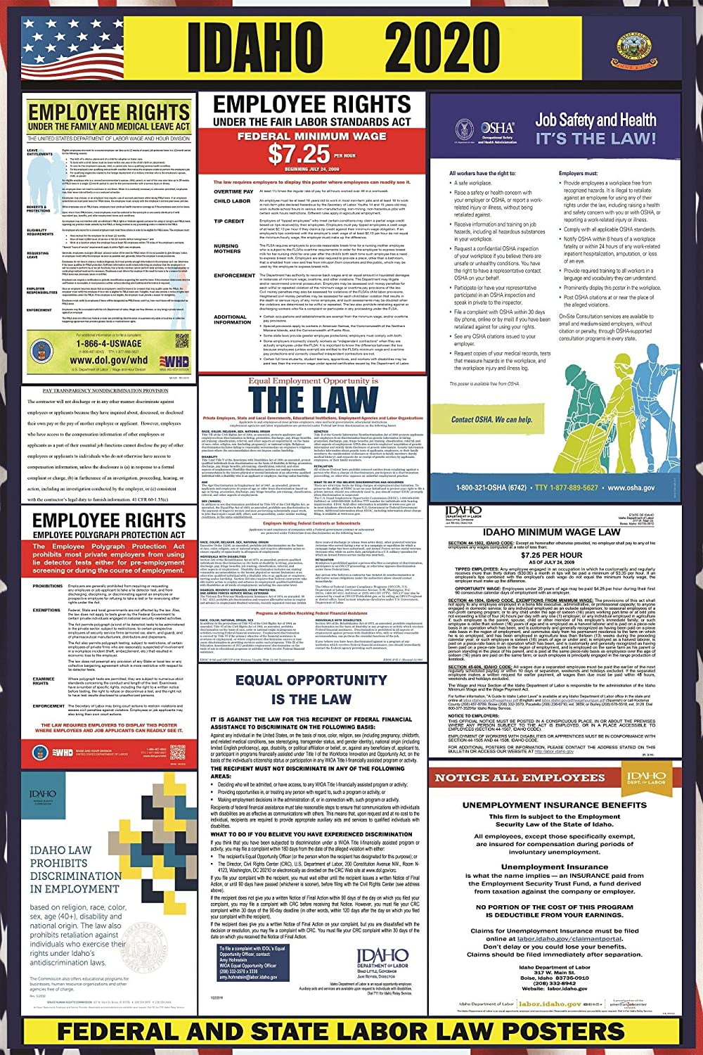 2020 Idaho (ID) State Labor Law Poster - State, Federal and OSHA