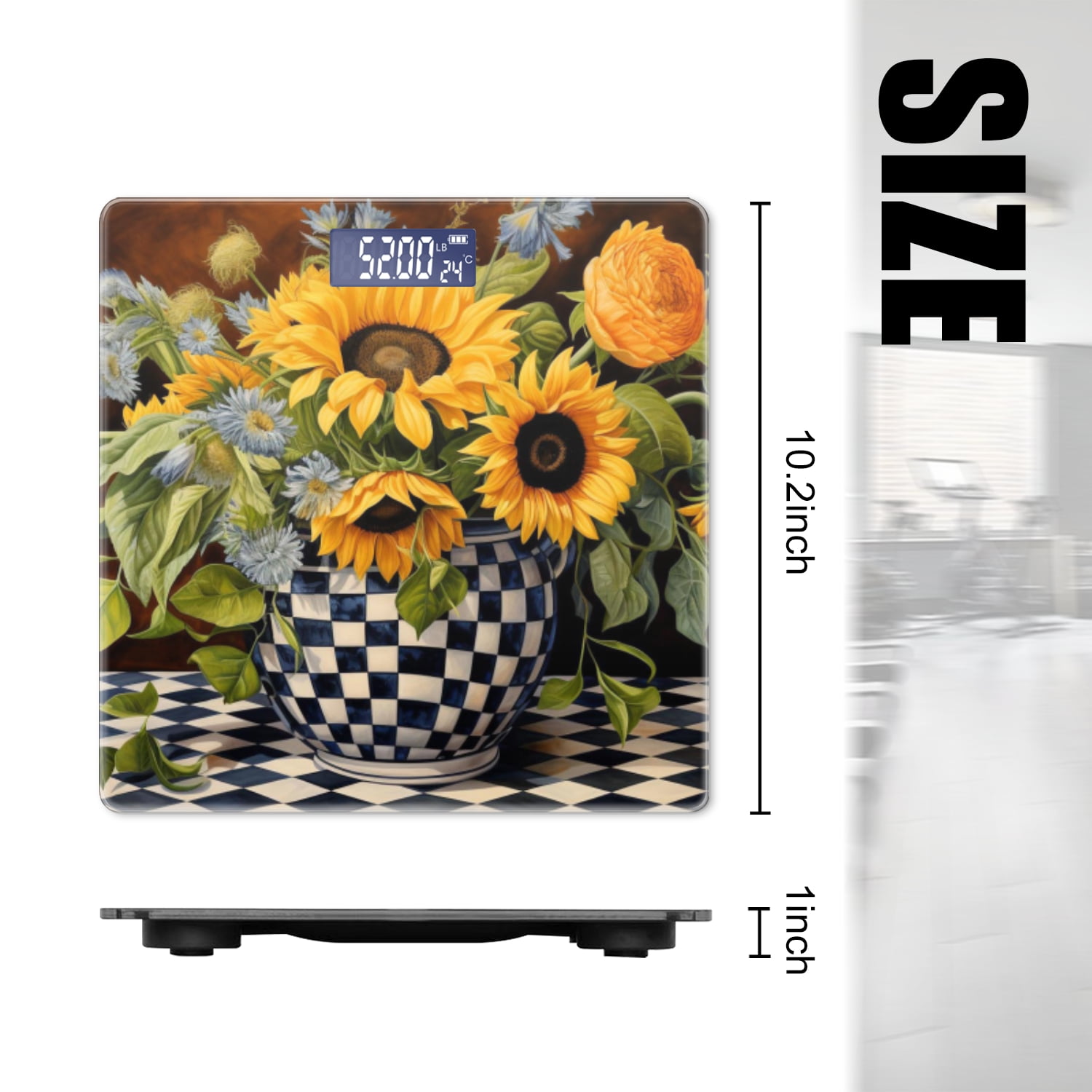 Bathroom Scale, Highly Accurate Digital Body Scale,Precisely Measures Weight up to 400 lbs-Sunflowers And Blue Wildflowers In Vase On Table