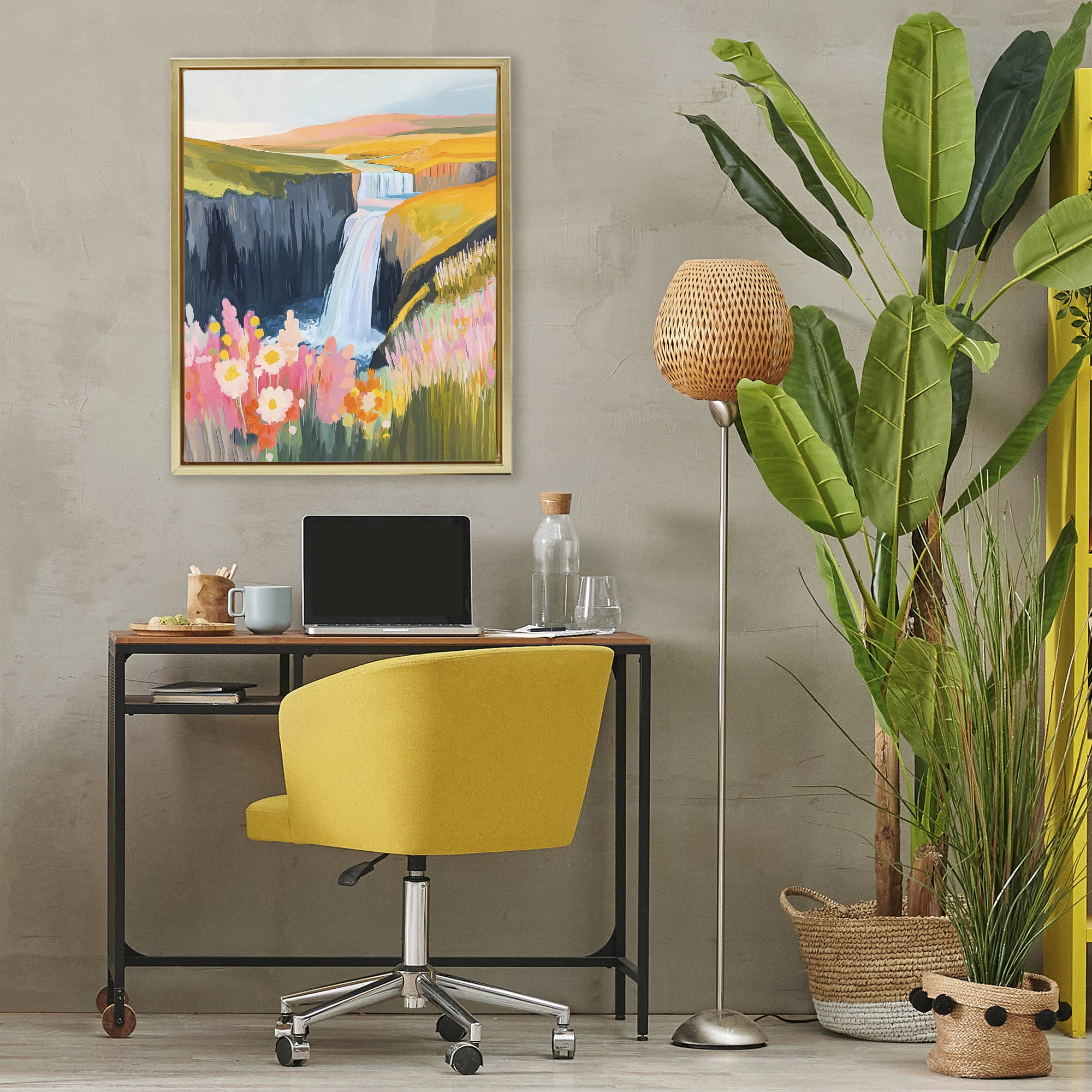 Stupell Industries Colorful Waterfall in Valley Gold Framed Floater Canvas Wall Art, design by The Prints Vibe