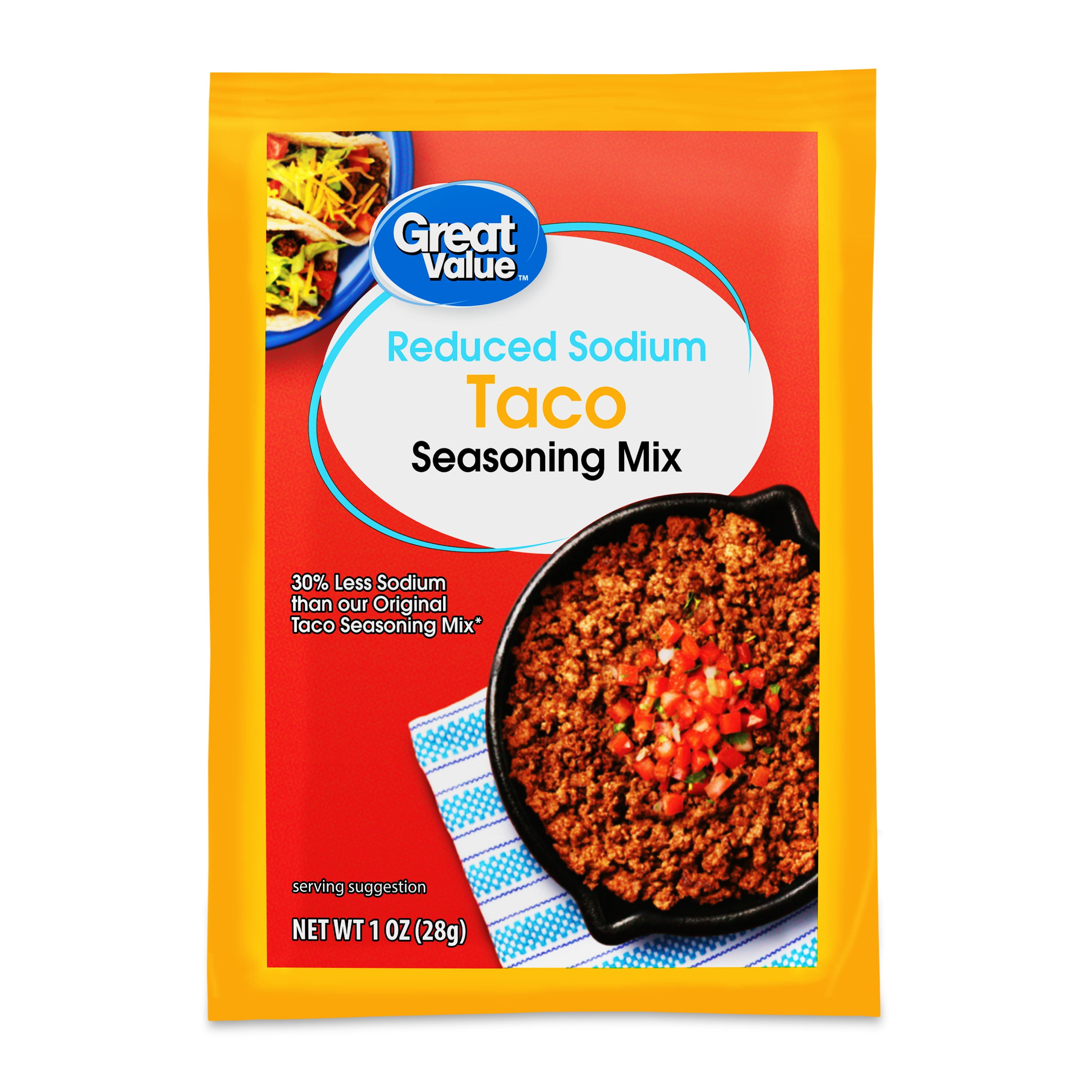 (6 pack) Great Value Reduced Sodium Taco Seasoning Mix, 1 oz