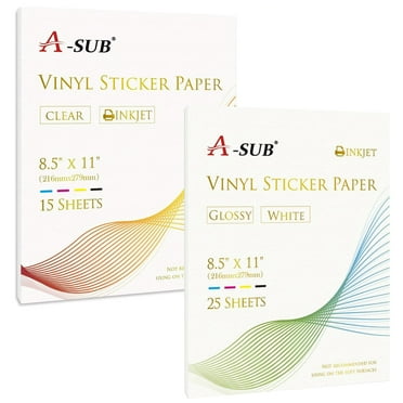 A-SUB Printable Vinyl Sticker Paper Bundle, Glossy White & Clear, 8.5x11 Inches, 40 Sheets