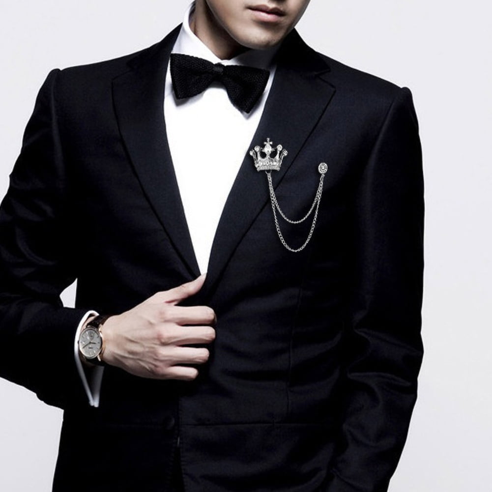 OPOLSKI Unisex Crown Shape Brooch Tassel Chain Lapel Pin Retro Corsage