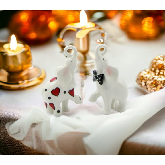 Ceramic Elephant Couple Salt and Pepper Shakers 2.5in
