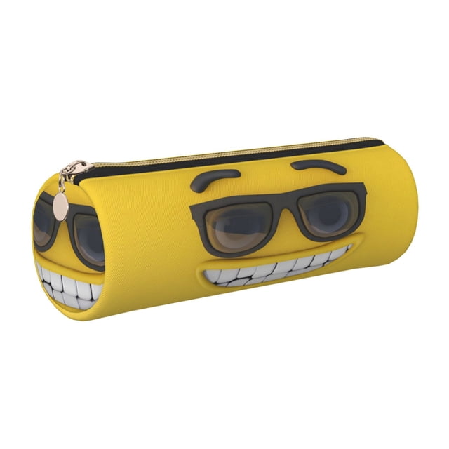 Easygdp Smiling With Sunglasses para Estuche de Lápices Cilíndrico de Cuero con Cremallera, Organizador de Lápices de Cuero para Escuela, Oficina y Viajes