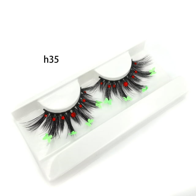 Xiao Hua 1 par de pestañas postizas con purpurina y lentejuelas de colores, de visón esponjoso, ideales para cosplay, fiestas de Año Nuevo, maquillaje de escenario (h35)