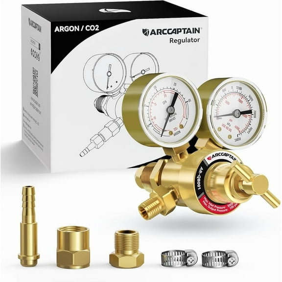 ARCCAPTAIN Argon CO2 Regulators Gauges Gas Welding, Regulator for MIG and TIG, 0-4000 PSI, 0-30  CFH, CGA580 Inlet Connection