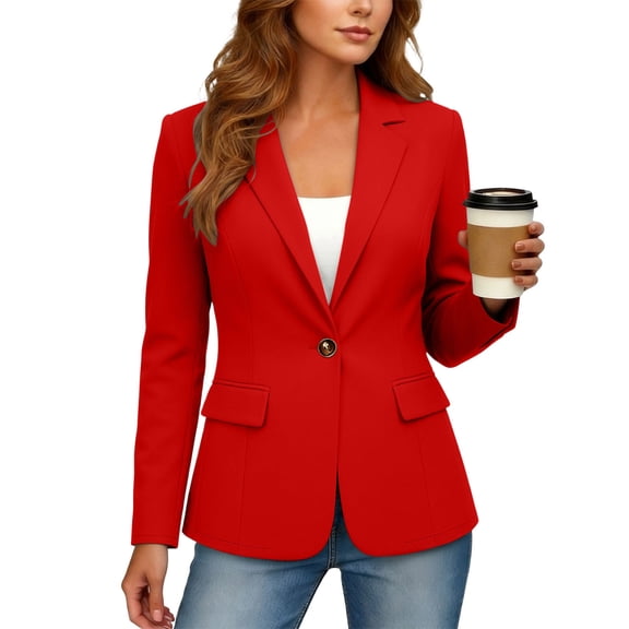 Women Business Casual Long Sleeve Lapel Open Front Suit Jacket Work Blazer with Pockets