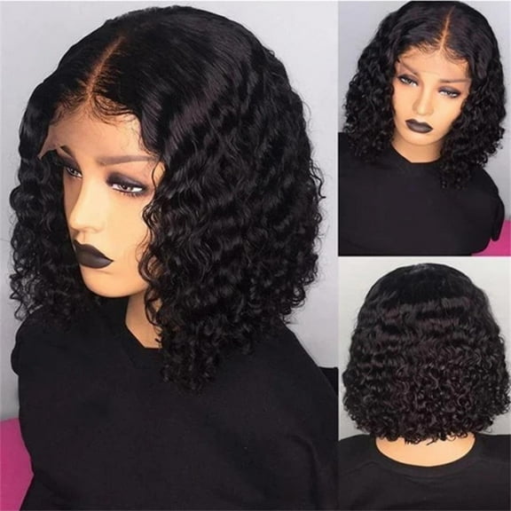 DOPI Human Hair Wigs For Women Black Color Natural Lace Hair Women Natural Sexy Short Wavy Curly Synthetic Wig Fsahion Part