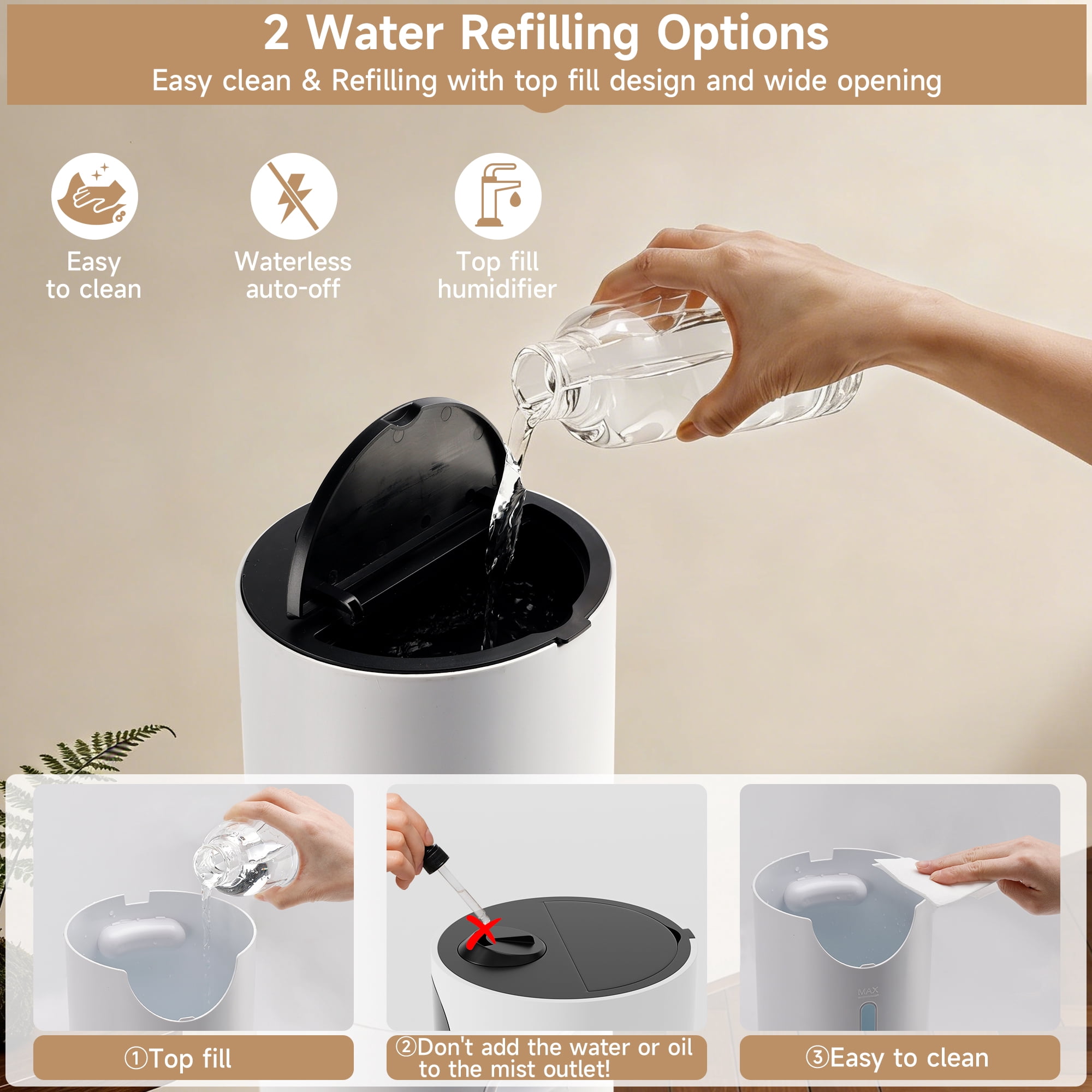 TOPTENG 2gal/7.5L Silent Humidifier for Bedroom Large Room – 3-Speed Ultrasonic Cool Mist, Purification & Filtration, Aroma Diffuser Box, for Indoor Home Use