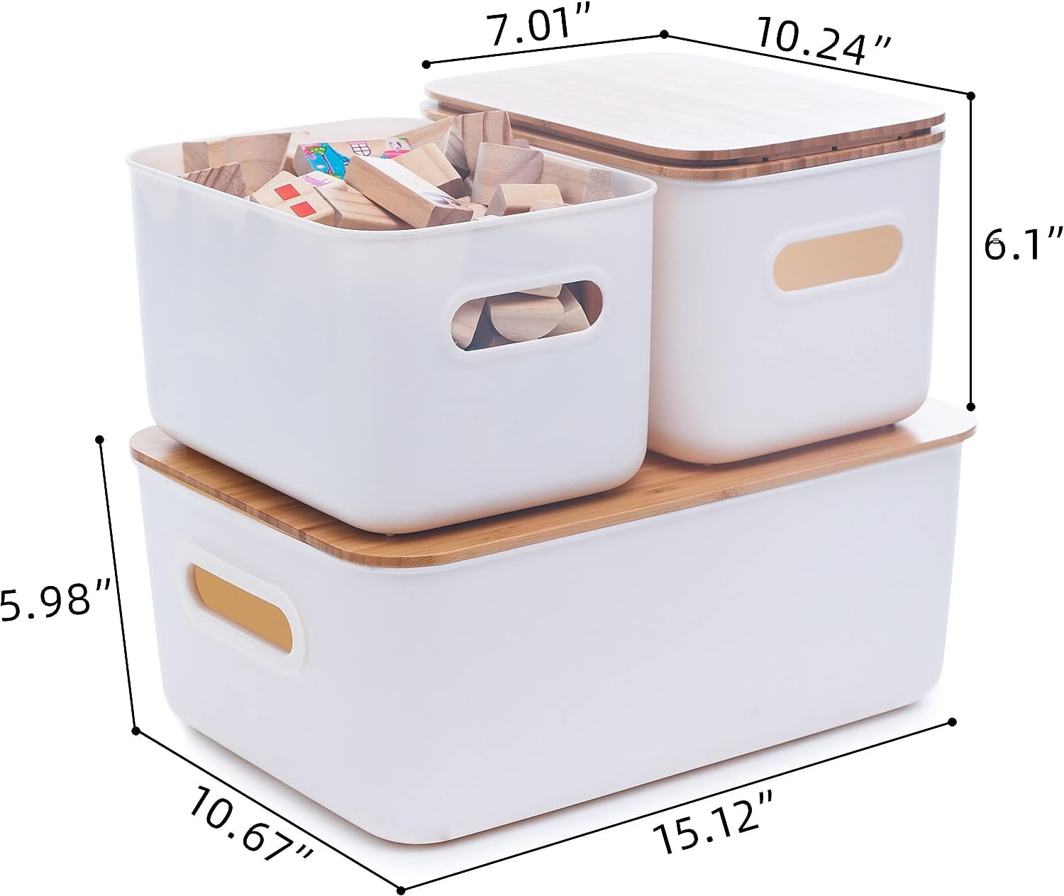 Citylife 4 PCS Storage Bins with Bamboo Lids Plastic Storage Containers for  Organizing Stackable Storage Box with Handle, 10.23 x 7.08 x 6.3 inch