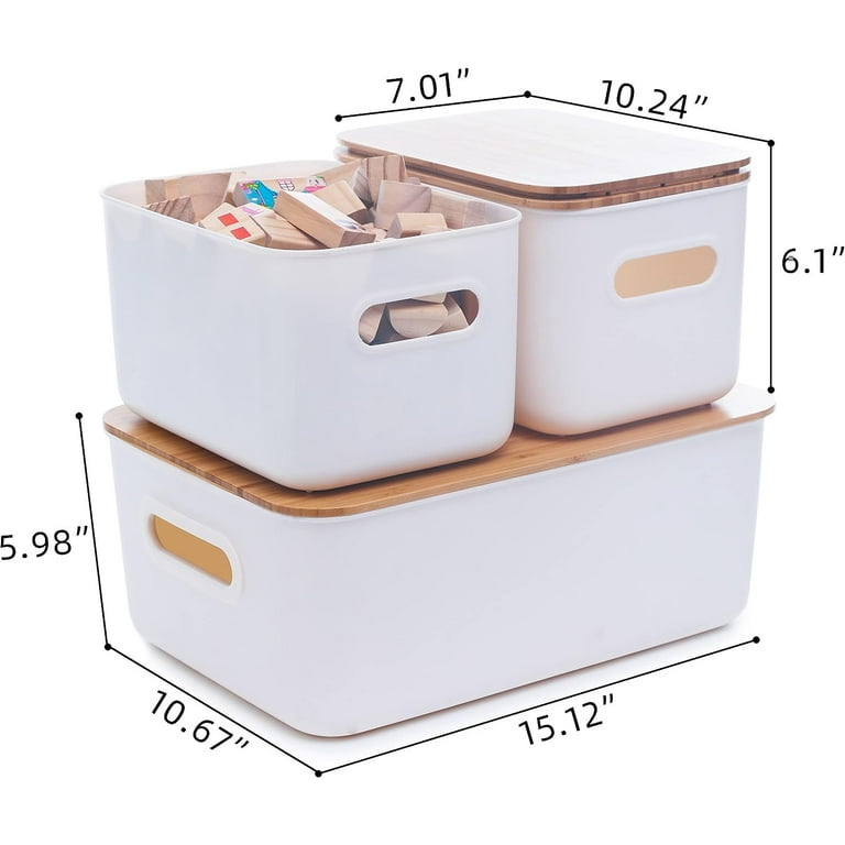 Citylife 2 PCS Storage Bins with Bamboo Lids Plastic Storage Containers for  Organizing Stackable Storage Box with Handle, 15.12 x 10.67 x 5.98 inch