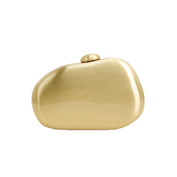 Women Gold metal evening Clutch Purse, Irregular Pebble Shape Metallic Hard Case Evening Bag, Formal Wedding Party Prom Handbag with Detachable Chain