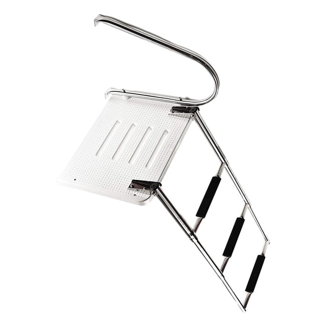 MARINE CITY 3-Step Swim Platform Ladder, 304 Stainless Steel, Telescoping Design with Electro-Polished Rails and Anti-Slip Steps, for Boats & Yachts
