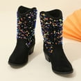 thumbnail image 4 of Girls Cowboy Boots Western Glitter Sequin Mid Calf Boots Snip Toe Block Heel Boots Sparkly Cowgirl Boots Black 10.5-11 Years, 4 of 6