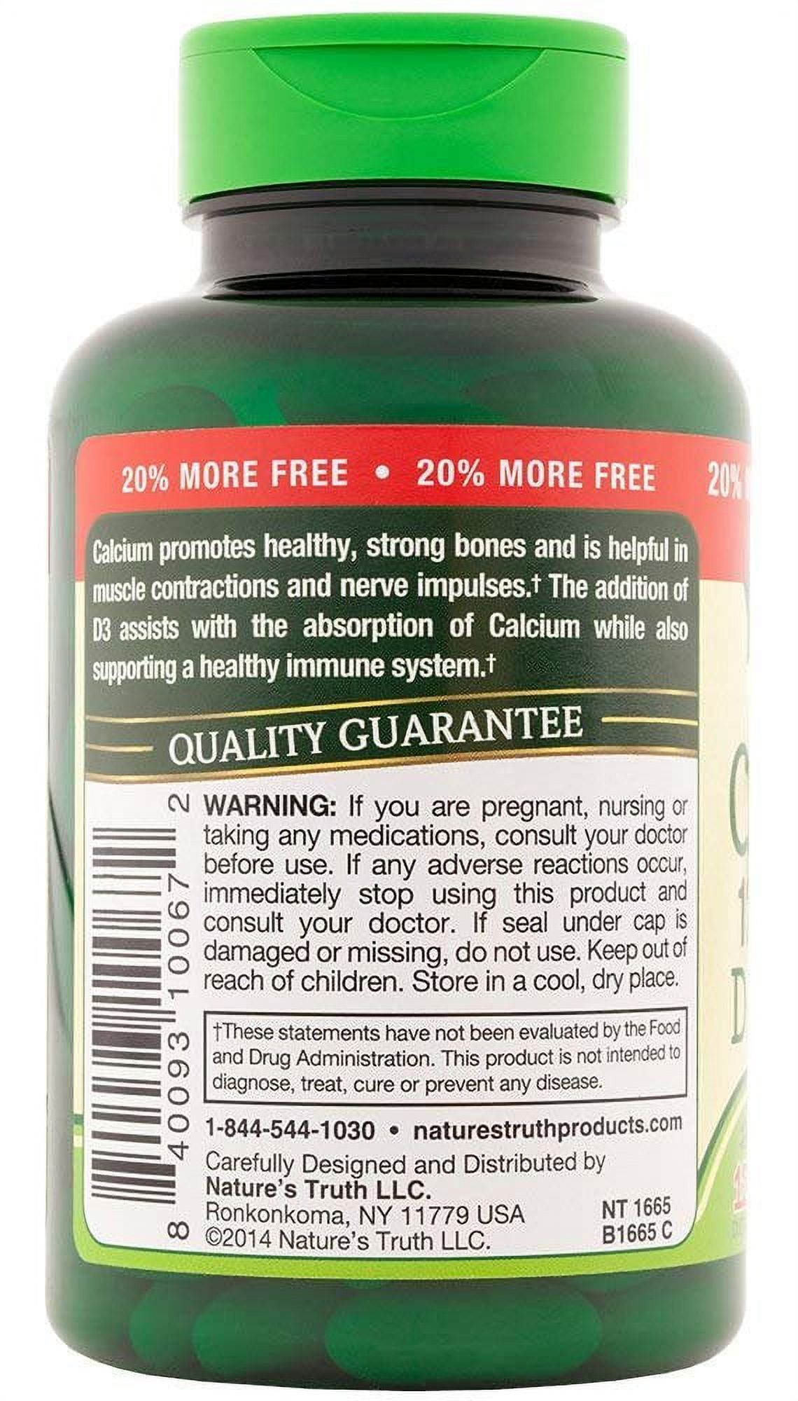 Nature's Truth Calcium 1200 mg Plus Vitamin D3 5000 IU Supplements, 120 Count Pack of 3
