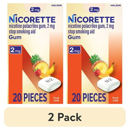 (2 pack) Nicorette Nicotine Gum, Stop Smoking Aids, 2 mg, Fruit Chill, 20 Count
