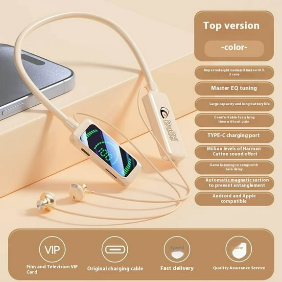 Neck-mounted Wireless Noise Reduction Digital Display Ultra Bluetooth Headset