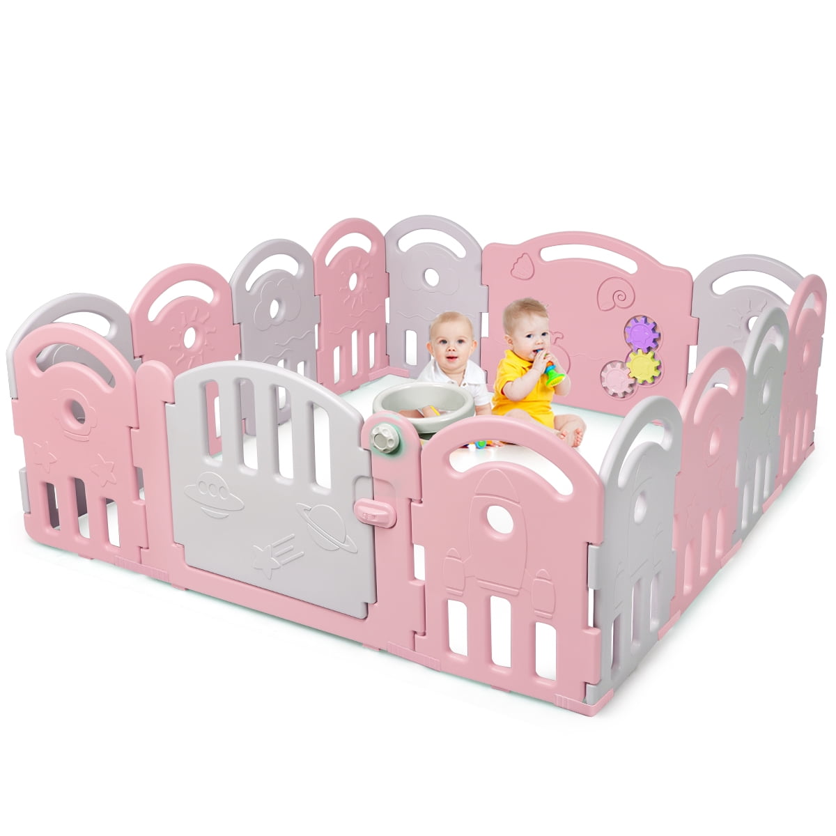 LOVE_BABY Lovebaby Playpen Toddler Play Yard 8 Panel with Door Orange Baby Kids Safety Activity Center 128x128x66cm
