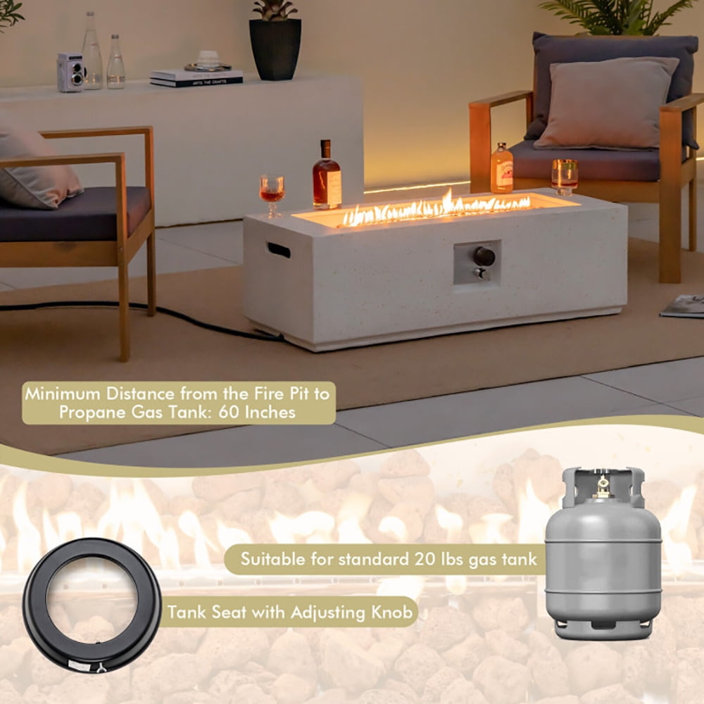 Barara King Fire Pit,Firebowl,42 Inch 50 000 BTU Rectangle Terrazzo Fire Pit Table with PVC Cover-White