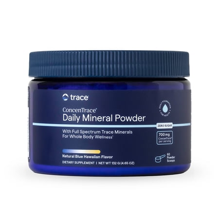 Trace Minerals ConcenTrace Daily Mineral Powder 60 Servings - 700mg of ConcenTrace per Serving (About 15 Drops) Full Spectrum Trace Minerals for Whole Body Wellness- Blue Hawaiian Flavor
