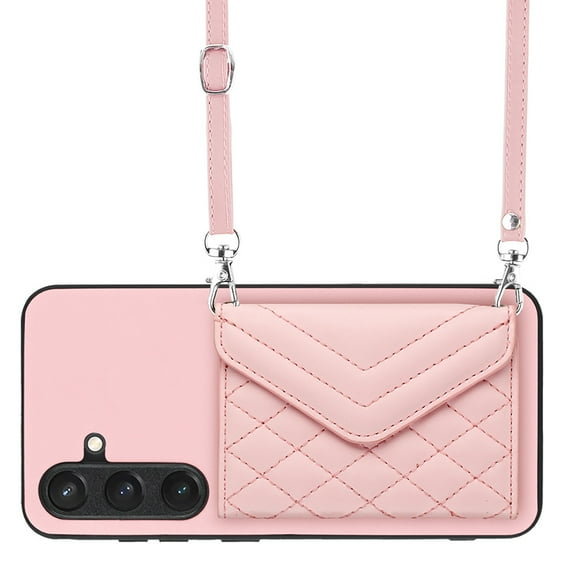 Allytech Galaxy S24 Plus Wallet Case with Shoulder Strap, RFID Blocking Luxury PU Leather Shockproof Cards Slots Stand Anti-Scratch Magnetic Closure Phone Case for Samsung Galaxy S24 Plus, Pink